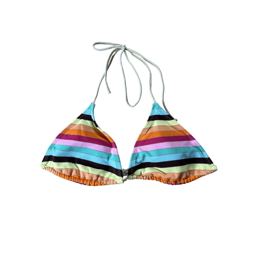INMOCEAN Swim Top Womens S Multicolor Striped Triangle Lined Halter Adjustable